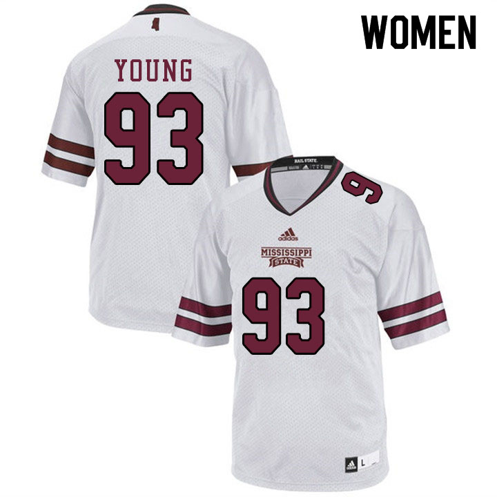 Women #93 Cameron Young Mississippi State Bulldogs College Football Jerseys Sale-White